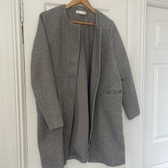 Womens Grey no collar long coat from H&M brand new no tags need gone ASAP due to house clearance