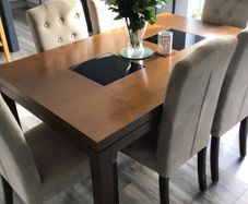 dining table and six chairs