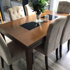 dining table and six chairs
