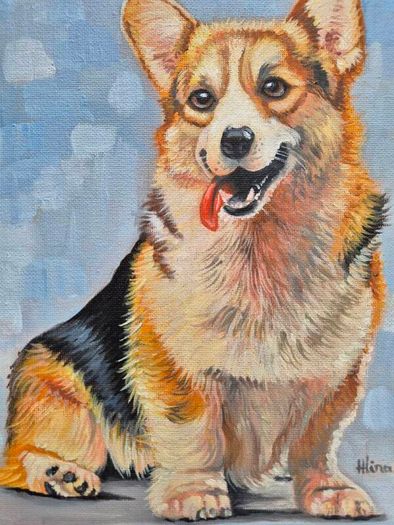 Happy Corgi - oil painting