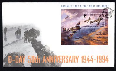 1994 Guernsey 50th Anniversary of D-Day Commemorative Stamp Miniature Sheet Official First Day Cover (FDC)