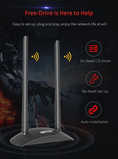 COMFAST Stellar Warship AC1300 Dual Band (2.4G/5G) USB Adapter/Dongle+Hotspot - 2x6dbi External Adjustable Antennas (Brand New/Warranty)