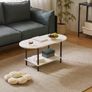 Coffee Table, Small Living Room Table, Sofa Table with Wooden Legs and 2 Tier Storage for Living Room Home Office, 35x16x17inch White Faux Marble + Black Image 8