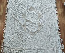 table cover cloth bed throw tapestry Beige white Bohemian Wall Hanging, Hippie Tapestry with Lace Design, Psychedelic Hippie Wall Decoration Ceiling for Bedroom Dorm 200 x 150 cm craft hand made