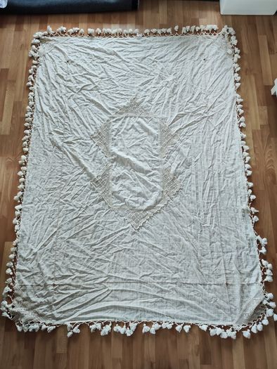 table cover cloth bed throw tapestry Beige white Bohemian Wall Hanging, Hippie Tapestry with Lace Design, Psychedelic Hippie Wall Decoration Ceiling for Bedroom Dorm 200 x 150 cm craft hand made