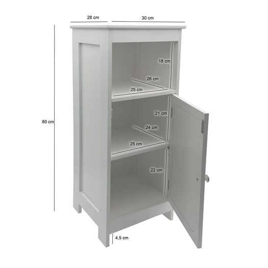 Slim White Storage Cabinet Narrow Freestanding Bathroom & Hallway Unit