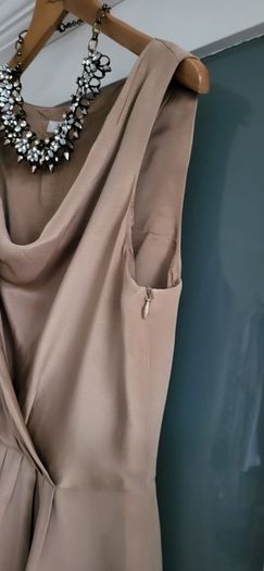 LK BENNETT 100% Silk Tan Cowl neck dress Sz 14 UK (Fit 14-16UK) - Rrp 225 (New)