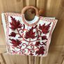 Embroidered cream orange floral Knitting craft bag with wicker handle Image 2