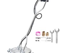 18 Pressure Washer Surface Cleaner, Stainless Steel Pressure Washer Attachments with 4 Wheels, 4000 Max PSI, 3/8 Quick Connector, 2 Spray Nozzles, Dual Handle, for Concrete, Patio, Sidewalk