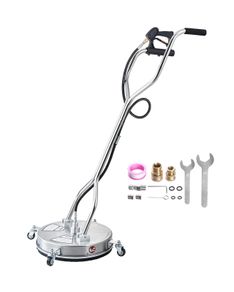 18 Pressure Washer Surface Cleaner, Stainless Steel Pressure Washer Attachments with 4 Wheels, 4000 Max PSI, 3/8 Quick Connector, 2 Spray Nozzles, Dual Handle, for Concrete, Patio, Sidewalk