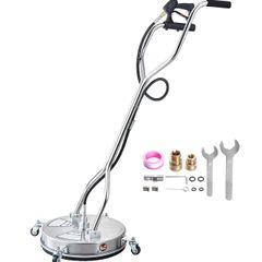 18 Pressure Washer Surface Cleaner, Stainless Steel Pressure Washer Attachments with 4 Wheels, 4000 Max PSI, 3/8 Quick Connector, 2 Spray Nozzles, Dual Handle, for Concrete, Patio, Sidewalk