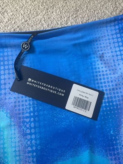 White Fox Boutique Coming Back Mini Skirt in the Milky Way blue gradient print