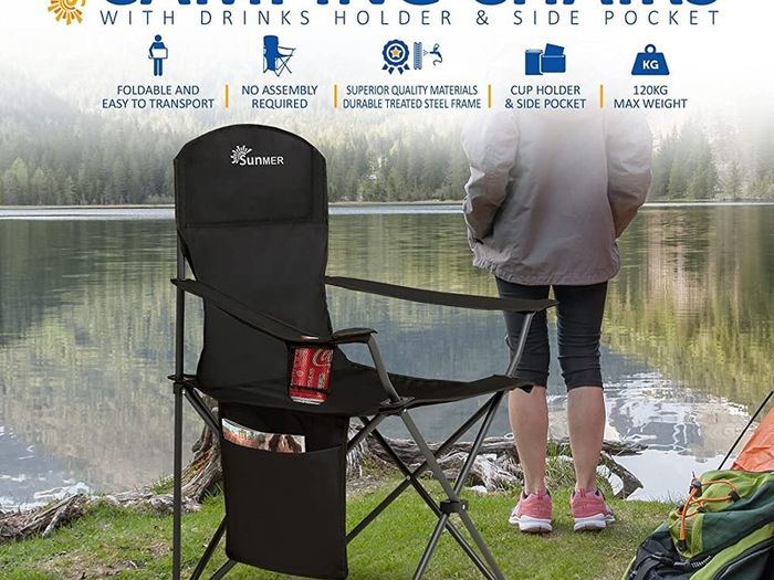 Set of 2 Folding Camping Chairs, Extra-Wide Lightweight Outdoor Chairs with Armrests, Cup Holder and a Side Pocket, 120kg Capacity per Chair MULTIPLE COLOURS AVAILABLE (FREE SHIPPING)