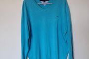 tommy hilfiger v neck size xl ptp 26" turquoise in excellent condition