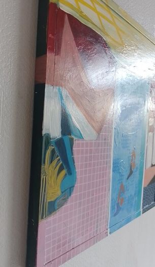 Abstract Painting Original Painting Pop Art Painting of Poolbeg Chimneys and a Swimming Pool Swimming Painting