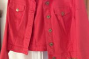 Coral cropped denim jacket