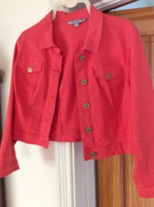 Coral cropped denim jacket