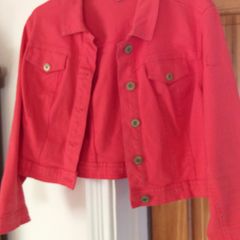 Coral cropped denim jacket