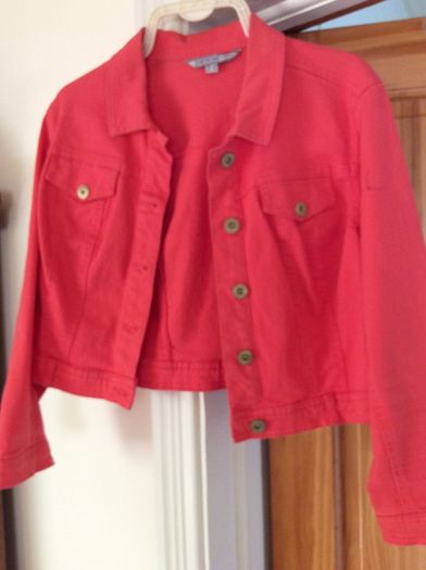 Coral cropped denim jacket