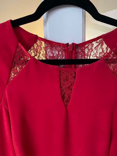 Coast dress, red with lace inset detail, Size 14, above-knee length, VGC