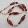 Vintage African Carnelian Statement Necklace with Genuine Pearls & Green Jade Beads Image 4