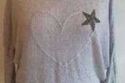 Carla Giannini Women's Angora Mix Top With Heart &amp; Stars New With Tag Grey