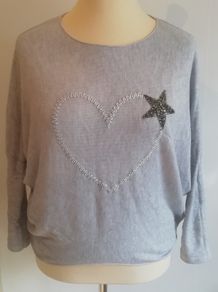 Carla Giannini Women's Angora Mix Top With Heart & Stars New With Tag Grey