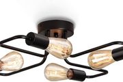 4 Way Ceiling Light Vintage,Black Rustic Semi-Flush Mount Chandelier,Industrial Ceiling Lamp for Living Room Bedroom Dining Room Kitchen (FREE POSTAGE)