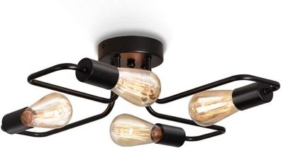4 Way Ceiling Light Vintage,Black Rustic Semi-Flush Mount Chandelier,Industrial Ceiling Lamp for Living Room Bedroom Dining Room Kitchen (FREE POSTAGE)