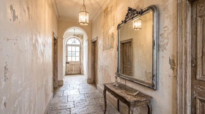 Large slightly distressed silver leaf mirror