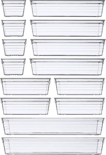 FREE P&P 14 PCS Clear Plastic Drawer Organisers Tray for Makeup, Kitchen Utensils, Jewelries and Gadgets