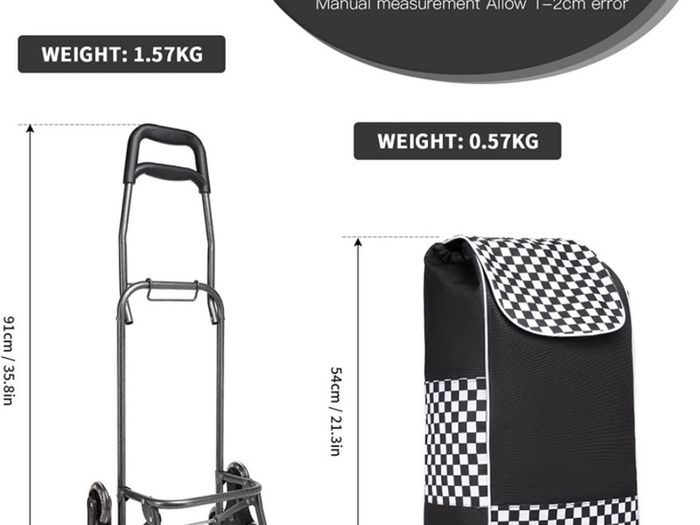 Folding Shopping Trolley Lightweight and Waterproof 2 in 1 Shopping Cart with 6 Large Noiseless Wheels Detachable Stair Climbing Cart for Groceries (FREE POSTAGE)