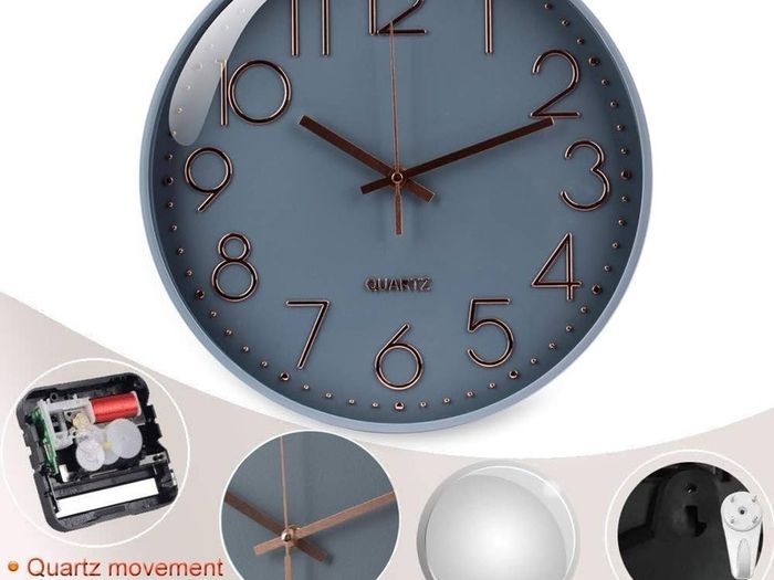 NEW SALE | Wall Clock Battery Operated Silent Non-ticking Wall Clock 12 Inch Modern Quartz Design Decorative Indoor Kitchen Office Grey