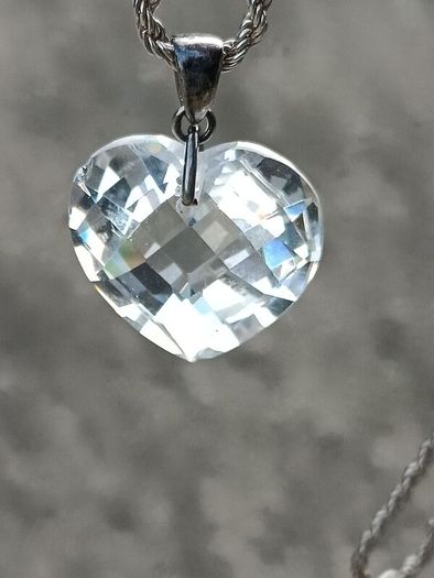 Stunning Large Cubic Zirconia Love Heart on Heavy Sterling Silver Chain