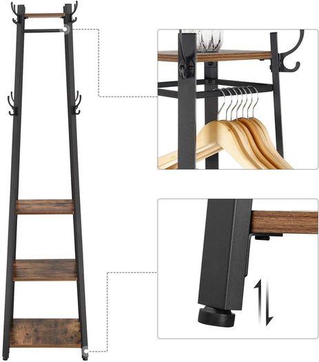 Coat Stand Coat Rack with 3 Shelves Hooks - Free Delivery Nationwide