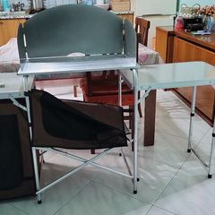 Brown Camping Outdoor Kitchen Table Cabinet Foldable Folding Cooking Storage Rack for BBQ Picnic X-Shaped Aluminum Alloy Bracket