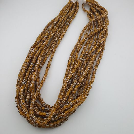 Vintage African Style Stripe Glass 4-5.5mm Beads Necklace Strand