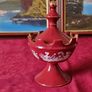 3 Piece Vintage Elegant Italian Fiorentine Lustre Ruby Red Gold Gilt Footed Lidded Compote And Vases Set Image 4
