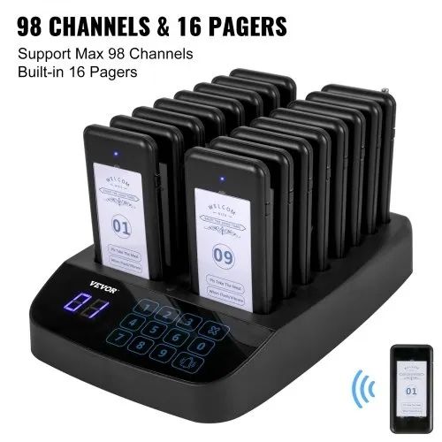 Restaurant Pager 16 Coasters Paging System Max 98 Nursery Pager Wireless Paging Queuing Calling System Touch Screen with Vibration, Flashing and Buzzer for Social Distance Hotels and Cafes