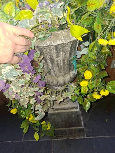 Cast garden Urn with artificial flowers