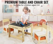 Kids Table and Chair Set, Wooden Activity Table with Storage Space and Boxes, Kids Play Table for Toddlers Art, Craft, Reading, Learning