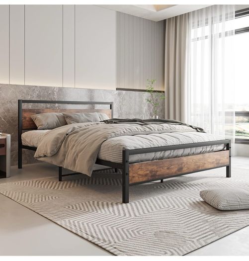 King Size Bed Frame with Wooden Headboard