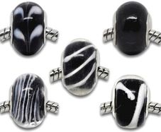 Pandora Style Black Glass Lampwork Beads