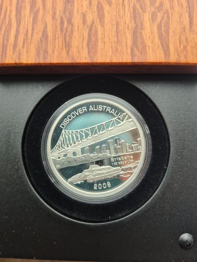 Australia 1 Dollar Discover Brisbane Harbor Ship Boat colored silver coin 2008