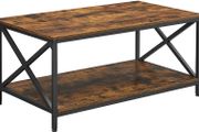 _Coffee Table with X-Shaped Struts, Steel Frame and Shelves, 100 x 55 x 45 cm, Industrial Design, Country House Style, Vintage Brown / Black