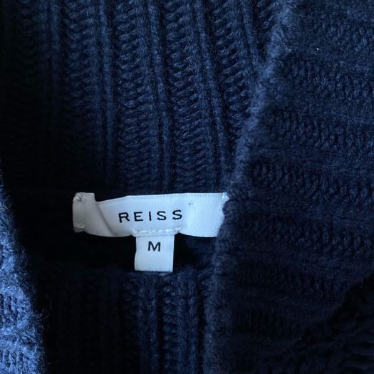 REISS Laura Navy Blue Cable Knit Wool Blend Sweater Dress Tunic Mock Neck Size M