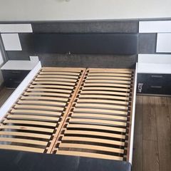 Bed frame matress and side console