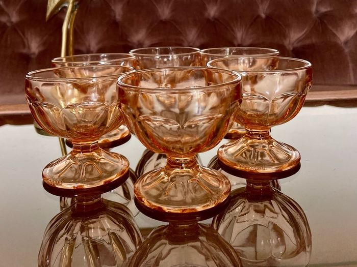 Retro Set of Six 1970s 80s Rose Glass Sundae Glasses