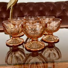 Retro Set of Six 1970s 80s Rose Glass Sundae Glasses