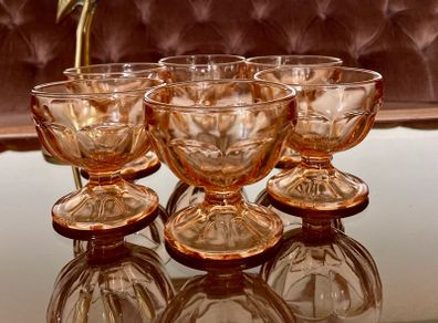Retro Set of Six 1970s 80s Rose Glass Sundae Glasses